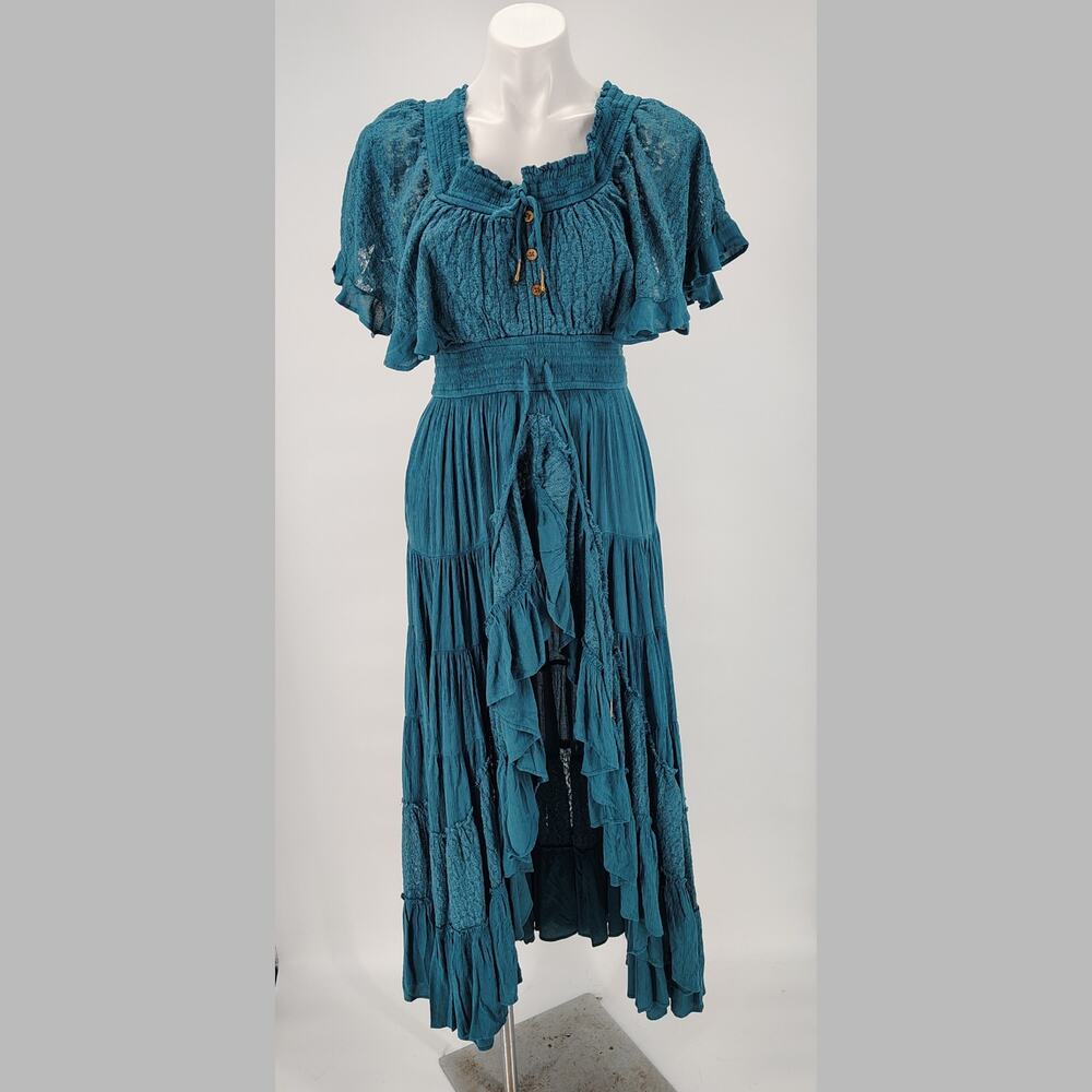 Free People Dancing On Air Lace Maxi Dress Lace Ruffle Boho High Low XS NWOT - Picture 2 of 16